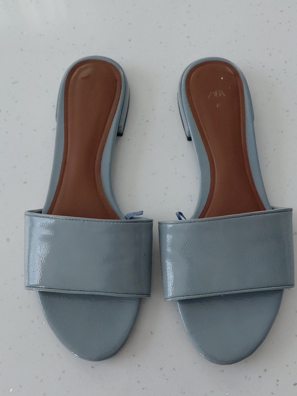 ZARA PATENT LEATHER BLUE SANDALS Sz 38 - Picture 7 of 12